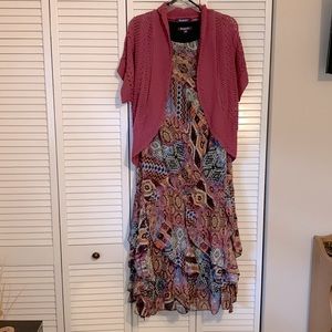 Roaman’s Multi-Print Dress with Sweater